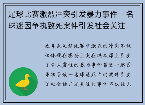 足球比赛激烈冲突引发暴力事件一名球迷因争执致死案件引发社会关注