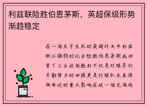 利兹联险胜伯恩茅斯，英超保级形势渐趋稳定