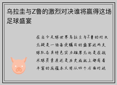 乌拉圭与Z鲁的激烈对决谁将赢得这场足球盛宴